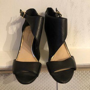 BCBG Black Leather Strap Heels